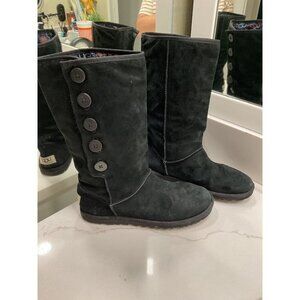 UGG Australia Classic Suede Tall Button Boot Fabric Lined Size 8